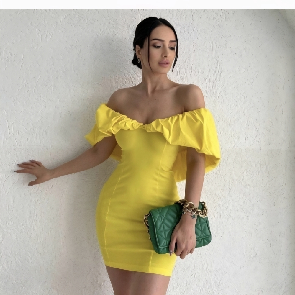 Zara Yellow Off-Shoulder Mini Dress